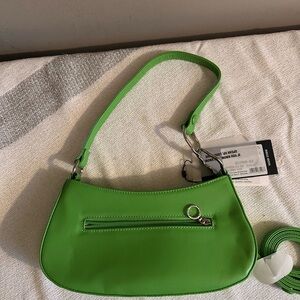 Kazar Studios  lime green faux leather shoulder bag with extra strap #lookalive